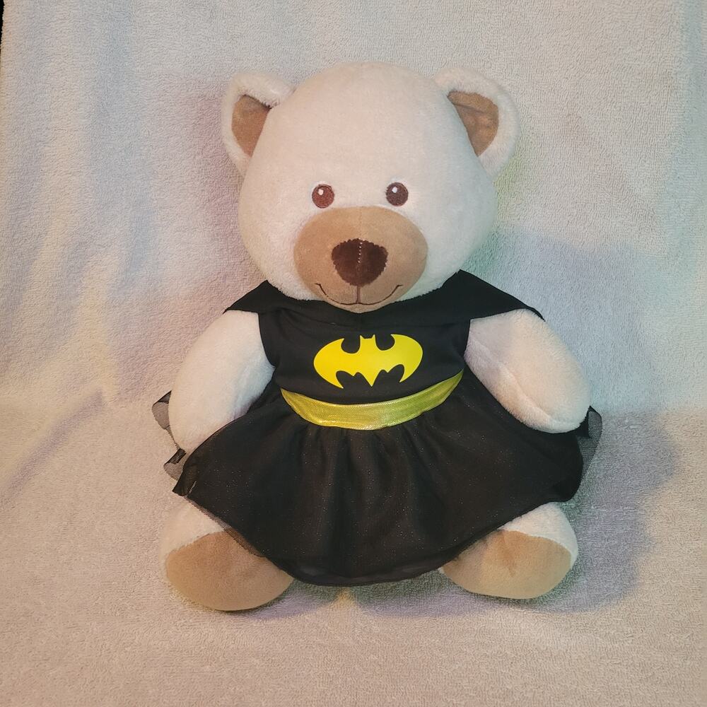 Build a Bear BAB Cuddly Sitting Bear in Cream In Batgirl Outfit Costume Cape